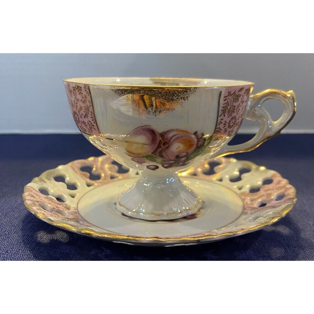Vintage Japanese Fruit Themed Tea Cup and Saucer